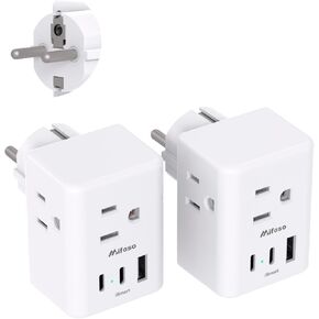 2 Pack European Travel Plug Adapter, International Power Plug Adapter with 3 Outlets 3 USB Charging Ports(2 USB C), Type C Plug Adapter Travel Essentials to Most Europe EU Spain Italy France Germany