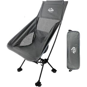 Peak Outdoors Backpacking Chair Lightweight Camping Chair – High Back Ultralight Folding Camp Chair with Storage Bag, Compact Portable Tall Hiking Chair and Beach Chair (Grey)