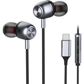 USB C Headphones for Samsung S23 FE S22 S21 S20 A53 A54 Wired Earbuds Metal in-Ear Type C Earphone with Microphone Volume Control Bass Stereo for iPhone 15 Pro Max iPhone 16 Pro Max Pixel 6 6a 7a 8 5