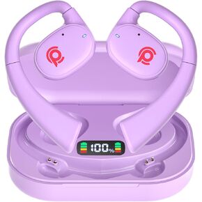Open Ear Bluetooth Headphones Stereo Sound Clear Call Air-Conduction Wireless Charging Case LED Digital Display Ear Hook Wireless Earbuds with Microphone Waterproof Earphones for Sport Workout Running