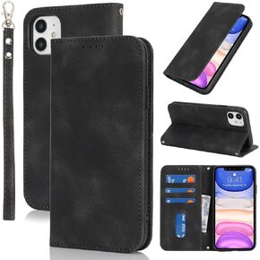 for iPhone 11 Wallet Case for Women,for iPhone 11 Case with Card Holder and Wrist Strap,Leather Shockproof Magnetic Kickstand Flip Phone Case-Yellow