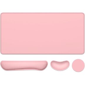 مجموعة وسادة الماوس من لوحة المفاتيح DAPESUOM ، 4pcs ممتدة كبيرة XXL Mousepad + Mouse Wrist Wrist Cushion + Memory Foam لوحة المفاتيح دعم المعصم + كوب كوستر ، Pink 31.5x15.7in لوحة مكتب للمكتب المنزلي
