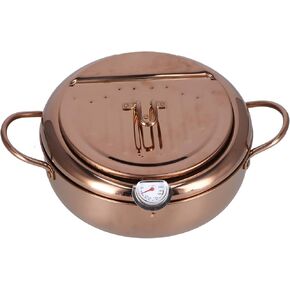 Deep Fryer Pot, 3.2L Japanese Tempura Small Stainless Steel Deep Frying Pot with Thermometer, Lid and Oil Drip Drainer Rack for Shrimp French Fries Chicken (Rose Gold)