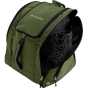 Navaris Ski Boot Bag - Padded Walking Boots Bag - Water-Resistant Polyester Welly Backpack with Pockets - Extra Storage For Hiking and Skiing Accessories - Fits Up To Size 11