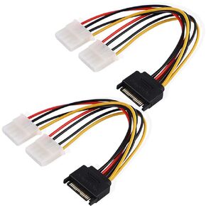 2pcs SATA Male to Dual 4pin Molex Female Power Adapter Cable 15 Pin SATA Extension Cable for HDD/SSD/SD ROM (20cm)