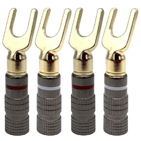 Speaker Banana Plugs, 2 Pairs/4 Pcs Gold Plated Y Style Banana Plug 12 AWG - 18 AWG Gauge Size 4mm for Speaker Wire, Home Theater, Wall Plate, Amplifier/Video Receiver and Sound Systems
