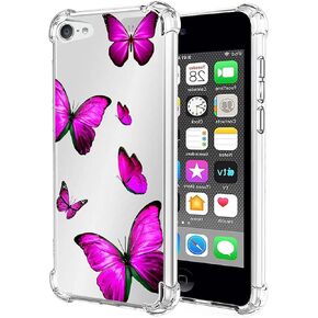 Case for iPod Touch 7 /for iPod Touch 6 /for iPod Touch 5 Clear Case for Girls Women, Soft TPU Shockproof Protective Transparent Cover for Applefor iPod Touch 5/6 / 7th (Rose Butterfly)