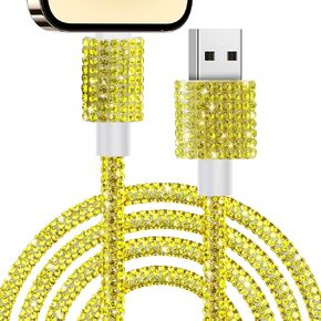 HianDier 4FT USB to iPhone Cable 3A Fast Charging for iPhone Cable Women Stylish Sparkling Bling Diamond USB A Charger Cord for iPhone 14 13 12 11 Pro Max XS XR 8 7 6s Plus for iPad-Lemon Yellow