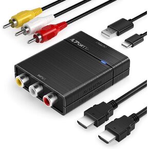 Portta RCA to HDMI Converter, AV to HDMI 1080P, Mini Composite CVBS to HDMI Adapter upscaler, Support PAL/NTSC, Compatible with VHS, VCR, PS3, N64, Wii, STB, Xbox, Blue-Ray DVD Players