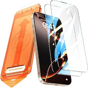 Compatible with iPhone 15 Pro Max Screen Protector [6.1 inch] - Easy Installation with Auto Dust Removal, [9H Hardness] [Military-Grade Shatter Resistance] Tempered Glass, Crystal Clear HD Display
