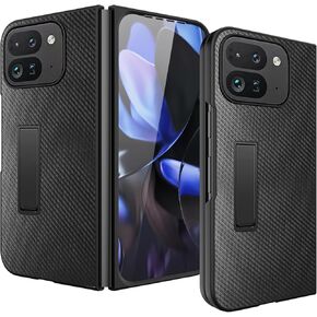 Miimall Leather Cases for Google Pixel 9 Pro Fold Phone Case,[Invisive Kickstand & Drop Protection] Full Body Anti Scratch Slim Thin Drop Proof Cover Phone Case for Pixel 9 Pro Fold, Carbon Fiber