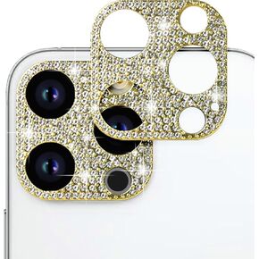 Omorro for iPhone 16 Pro Max Bling Camera Lens Cover Protector, 3D Glitter Crystal Diamond Rhinestone Anti-Scratch Shining Dots Metal Protective Decoration Sticker Protector Film Gold (2 Pack)