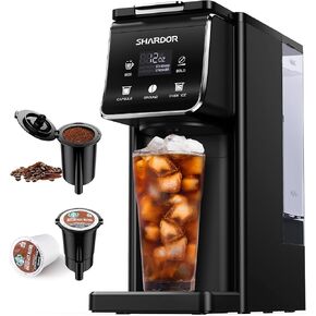 SHARDOR Coffee Maker Hot & Iced With Bold Setting,Single Serve Coffee Maker For K Cup And Grounds，52 Oz Removable Water Tank,6-14 Oz Brew Sizes,One Cup Kcup Coffee Machine With Reusable Filter, Black