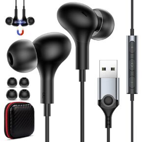 USB Headset with Microphone for PC Laptop,7.5 Ft USB A Headphones Earbuds for Computer with in-Line Control/Noise Cancelling,Lightweight Wired Computer Headphones for Zoom Meeting School Class,black