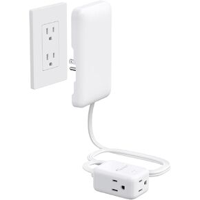 Flat Extension Cord with Outlet Cover, NUTICT Power Strip Surge Protector 900J, Ultra-Thin Flush Wall Plug with 3 Prong Cord 3ft, Flat Face Outlet Extender for Kitchen Home Office, White