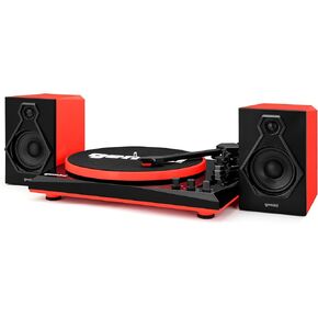Gemini Sound TT-900 - Stylish 3-Speed Turntable with Wireless Bluetooth, Pitch Control, and Powerful 50W Speakers (Red)
