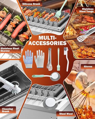2025 تم ترقية BBQ Kabob Skewers Grill Set-1700W Stainless Steel 360 ° Auto-Roting Colrel Colrill Indoor ، Grill BBQ Lovels مع صينية التنقيط ، فرشاة سيليكون فرشاة نظيفة وفرش in Kuwait