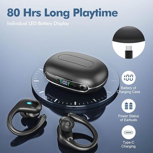 سماعات الأذن اللاسلكية ، سماعات Bluetooth 5.3 براعم الأذن ستيريو HIFI ، سماعات أذن بلوتوث 80 ساعة مع حالة شحن عرض مزدوجة LED ، وسماعات الأذن IPX7 مقاومة للماء لـ Android iOS in Kuwait