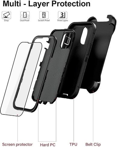 JGS for iPhone 13 Pro Max Case 6.7", Military Grade 3 in 1 Heavy Duty Shockproof/Drop Proof Case with 2 PCS Tempered Glass Screen Protector, includes Holster Clip Kickstand (Black) in Saudi Arabia