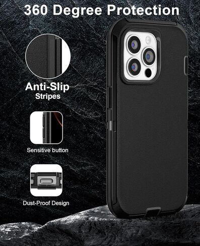 JGS for iPhone 13 Pro Max Case 6.7", Military Grade 3 in 1 Heavy Duty Shockproof/Drop Proof Case with 2 PCS Tempered Glass Screen Protector, includes Holster Clip Kickstand (Black) in Saudi Arabia