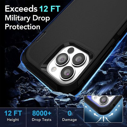 JGS for iPhone 13 Pro Max Case 6.7", Military Grade 3 in 1 Heavy Duty Shockproof/Drop Proof Case with 2 PCS Tempered Glass Screen Protector, includes Holster Clip Kickstand (Black) in Saudi Arabia