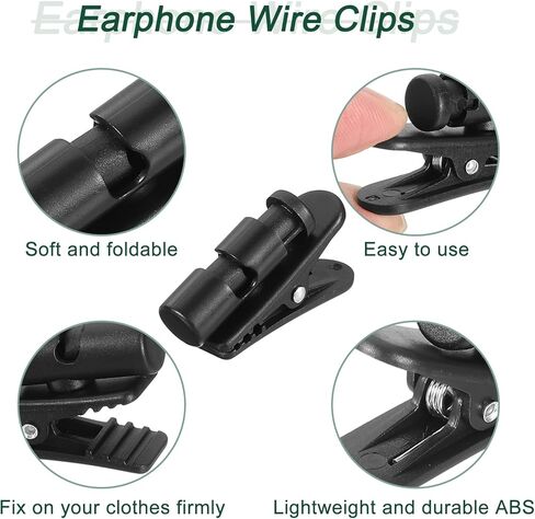 HARFINGTON 4pcs Headphone Wire Clips 1.42" Length Small Headset Cable Clamp Earphone Earplugs Cable Clothing Clip Earpiece Clamp Microphone Cord Hooks for 2-4mm Dia Round Wire, Black in Saudi Arabia