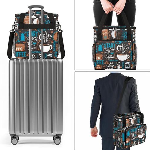 Blue Coffee Cafe Coffee Maker Carring Bag Travel Carrying Storage Tote Bag Compatible with Keurig K-Mini or K-Mini Plus Portable Single Serve Coffee Brewer Case with Pockets for K-cup Pods in Kuwait