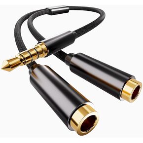 Headphone Splitter, Y Splitter-HiFi Sound-TRRS 4 Pole-1.08ft/33cm, 3.5mm Male to 2 Female Ports Audio Stereo Headset Splitter Compatible with Phone, Switch, PS4, Tablets and More