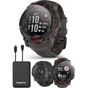 Garmin Instinct 3 Solar 45mm (Black) Rugged Outdoor GPS Smartwatch Bundle - Metal Bezel, Built-in Flashlight, Unlimited Battery Life with PlayBetter Portable Charger & HD Screen Protectors