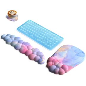 AKIT Bubble Massage Ergonomic Mouse Pad with Wrist Rest for Computer Keyboard, Cloud Wrist Rest Keyboard and Cute Mouse Pad Set with Soft Memory Foam Wrist Support, Mousepad Arm Rest for Desk Marble