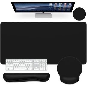 Dapesuom Large Gaming Mouse Pad, Pink Mouse Pads with Wrist Rest Wrist Support, 4in1 Big XXL Desk Mat Desk Pad + Ergonomic Mousepad + Memory Foam Keyboard Mat Wrist Rest + Coaster Set for Computer
