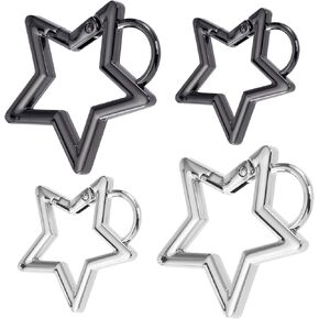 4pcs Star Carabiner, Heavy Duty Star Spring Snap Hook Keyring, Zinc Alloy Keychain Clip Outdoor Accessories for Camping Hiking Fishing- Silver & Black