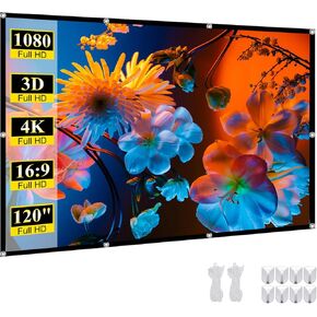 Portable 120 inch Outdoor Projector Screen: Foldable Anti-Crease Indoor Hanging Wall Home Theater Screen with 4K HD