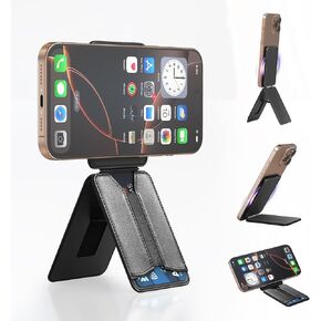 Phone Tripod Wallet for MagSafe, Phone Stand, Magnetic Phone Tripod with Adjustable Stand for iPhone 16/15/14/13/12 Series, Invisible Selfie Stick Tripod, Travel Essential