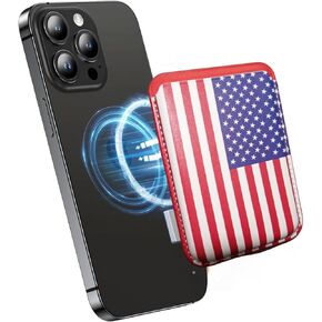 American USA Flag Magnetic Card Wallet - Compatible with MagSafe, Compatible with iPhone 15/14/13/12, Securely Holds 3 Cards – Slim (Red), CH0USAFR