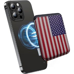 American USA Flag Magnetic Card Wallet - متوافقة مع Magsafe ، متوافق مع iPhone 15/14/13/12 ، بأمان يمسك 3 بطاقات - Slim (Red) ، Ch0usafr