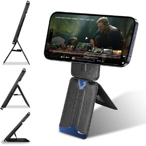 Magnetic Tripod Wallet Compatible with MagSafe, for iPhone Wallet with Adjustable Stand, for iPhone 16/15/14/13/12 Series, with Magnetic Patch, Android Compatible, PU Leather, Black