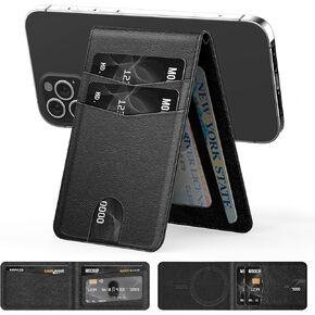 YINHEXI for Magsafe Wallet & Phone Stand, Adjustable Magnetic Phone Wallet with RFID Blocking, PU Leather, 3 Card Slots, Transparent ID Window, Essential Phone Accessories, Strong Magnet