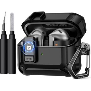 GEAK Case Compatible with Galaxy Buds 3 Pro Case/Samsung Galaxy Buds 3 Case with Carabiner & Cleaning Kit, Full Protective Hard Cover Shell with Secure Lock Clip for Galaxy Buds 3 Men Women, Black