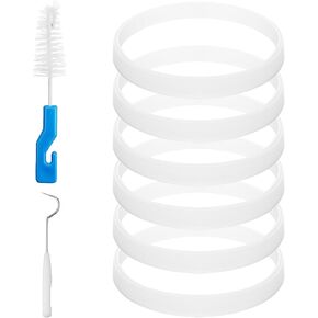 6 PCS Rubber Gaskets Replacement Seal 3.94 inch for Ninja Blender, with Brush and Hook, Fits White O-Ring for 7 Fins Ninja blades, for Ninja Blender BL480 BL680 BL910 CT680