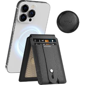 MiLi Magnetic Wallet for MagSafe with AirTag Holder, Adjustable Wallet Phone Stand with Detachable Case for AirTag, Card Holder for iPhone 16/15/14/13/12 Series, 4 Card Slots, PU Leather, Black