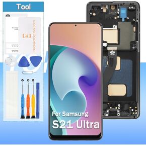 Screen Replacement for Samsung Galaxy S21 Ultra TFT 6.8" SM-G998B SM-G998U SM-G998U1 LCD Display Touch Digitizer Assembly with Tools(No Fingerprint,Black with Frame)