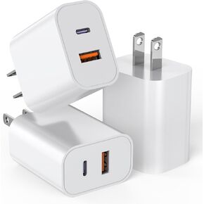 iPhone 16/15 charger Block, USB C Charging Block [3 Pack] Dual Port QC + PD USB C Wall Charger Block USB A Quick Charging Brick Plug for Apple iPhone 16/16 Pro Max/16 Plus/15/14/13/12/11/X/iPad-Purple