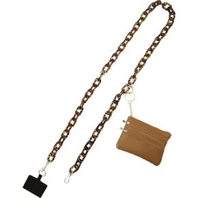 Jusy Clip and Go Strap for Phone with Wallet Crossbody, Phone Strap with Zippered Pouch,Stylish Crossbody Adjustable Multifunction Chain with Leather Wallet for All Phones -Leopard