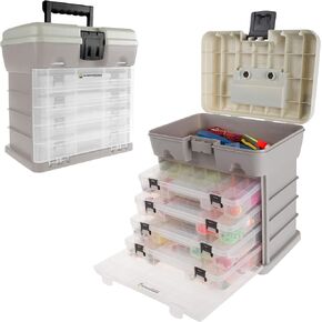 Tackle Box Organizer - Durable Plastic Storage Tacklebox with 4 Drawers and 19 Compartments for Camping, Fishing, and Craft Supplies by Wakeman (Gray)