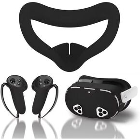 MEGREZ Compatible with Meta Quest 3S VR Silicone Cover Set, Quest 3S Accessories Protective Cover Set, Silicone Protective Shell Cover, VR Face Cover, Controller Grips Cover, Black
