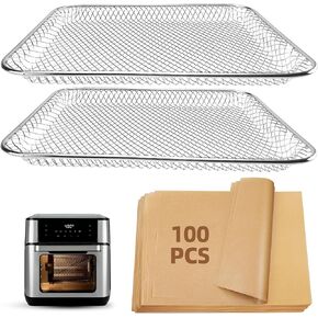 Air Fryer Accessories for Instant Vortex Plus Quart 7-in-1 Air Fryer, 100pcs Air Fryer Liners Disposable Paper and 2pack Stainless Steel Mesh Cooking Tray Dehydrator Tray for Instant 10qt Air Fryer