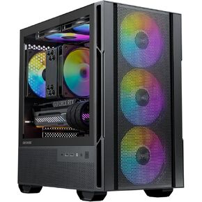 Micro ATX Case, 4 × 120mm ARGB Non-PWM Case Fans Pre-Installed, MATX PC Case, Temper Glass Side Panel, with Type-C, Black, Cypress 3 ARGB