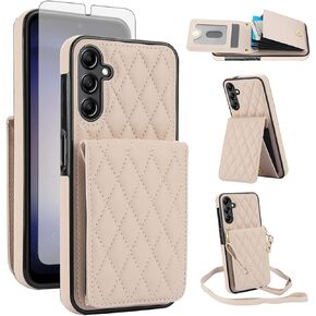 Asuwish Phone Case for Samsung Galaxy S25 Plus S25+ 5G Wallet Cover with Screen Protector Credit Slot Card Holder Crossbody Strap Stand RFID Blocking S25plus 25S + S 25 25+ Women Men Girls Black