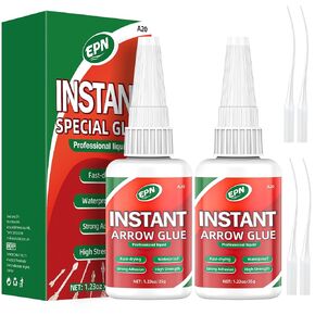 EPN Fletching Glue 35g, Arrow Insert Glue & Instant Arrow Fletching Glue for Carbon Arrows, Vanes, Feathers, Inserts, Clear Arrow Glue for Aluminium, Carbon & Wood Shafts, Pack of 2